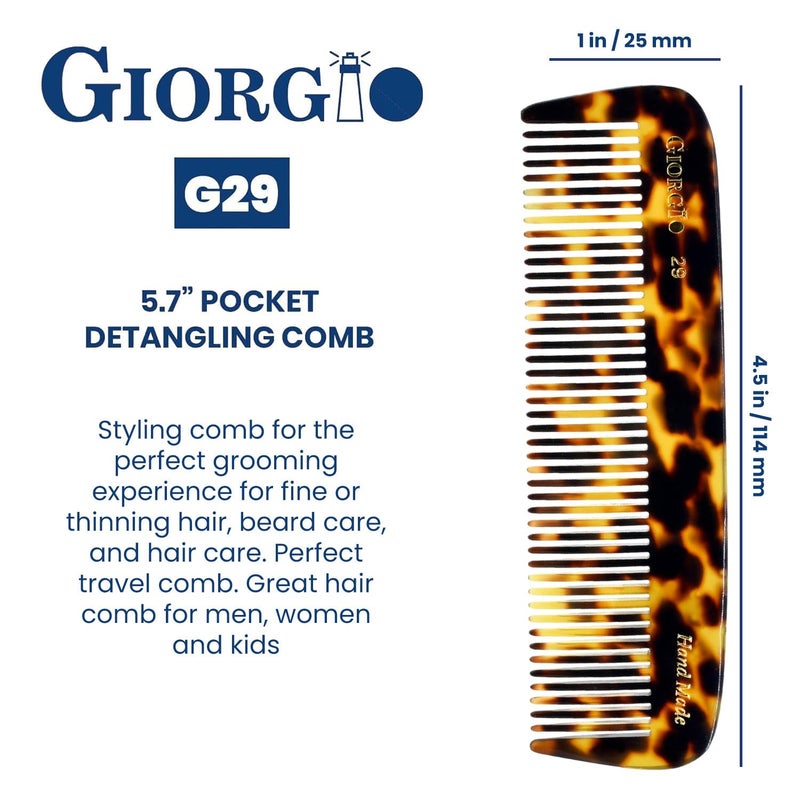 Giorgio G29 Handmade All Fine Tooth Pocket Comb for Men, Hair Comb Straightener for Everyday Grooming Styling Hair, Mustache and Beard for Men Women and Kids, Use Wet or Dry, Saw Cut and Hand Polished - Image 3